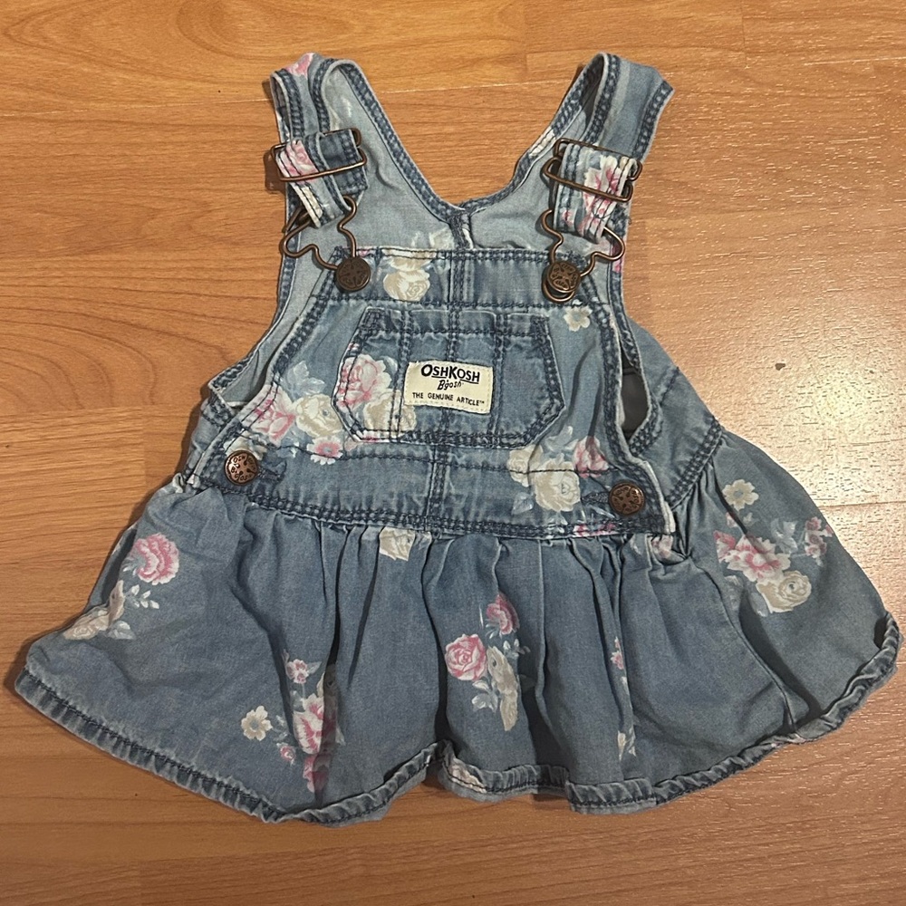 LIKE NEW OshKosh B'gosh Floral Denim Overalls Dress for Infant 0-3 months